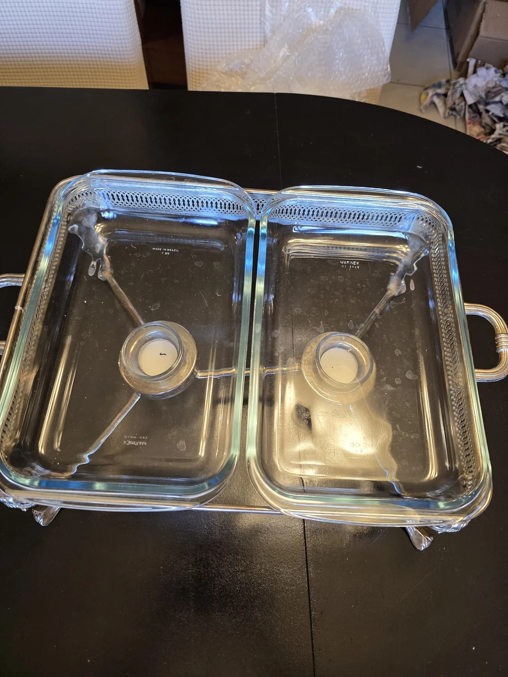 Source Unknown Silver Double Chafing Dish with Ornate Stand